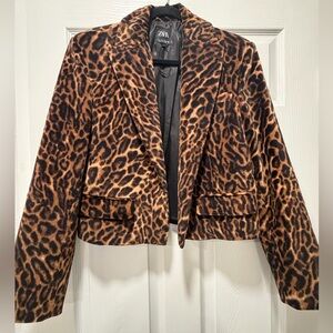 Zara Crop Velvet Women's Leopard Print Jacket